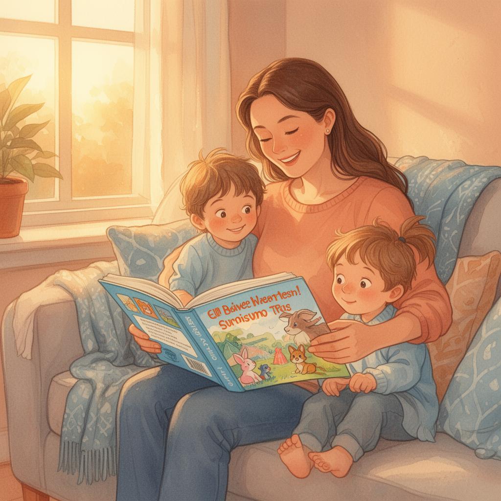 Mãe lendo a Bíblia com seus filhos
